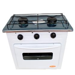 Cocina bram-metal 2 hllas y horno visor c/plan acero y resp Gas Envasado bla